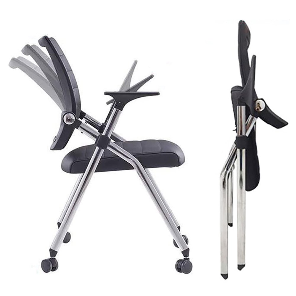 Ergonomic Folding Office Chair with Wheels, Armrests, Black
