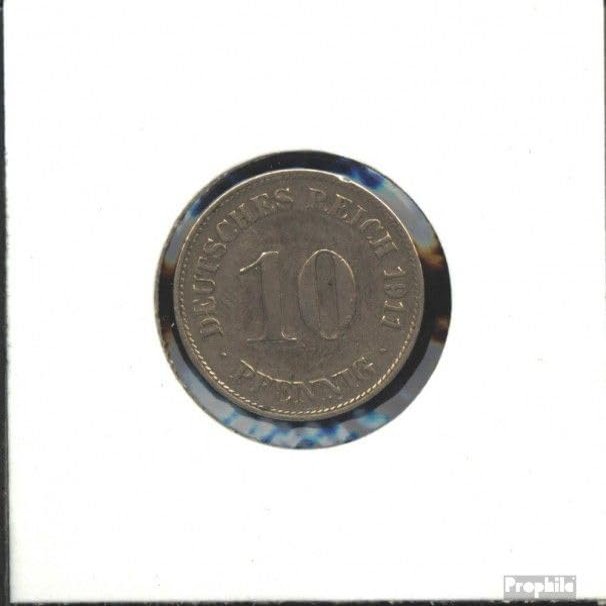 Prophila Collection German Empire 1908 10 Pfennig, Jäger No. 13 1908 E, Very Fine, Copper-Nickel, Great Imperial Eagle