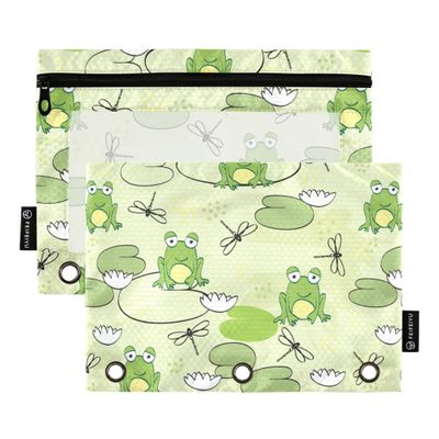 Wudan Frogs and Dragonflies 3-Ring Binder Pencil Pouches, 2-Pack, Clear