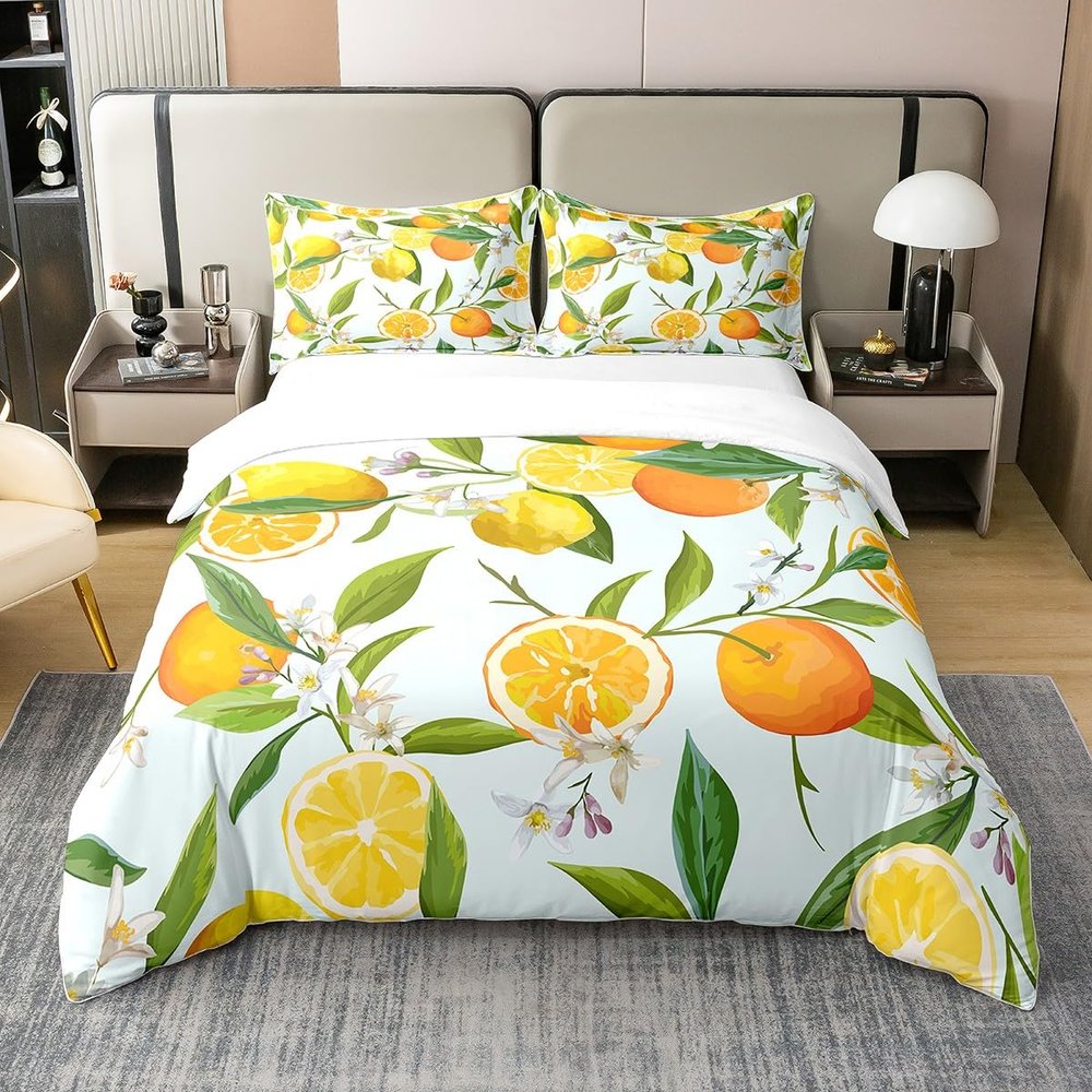 Loussiesd Lemon 100% Cotton Duvet Cover Set, 155 x 220 cm