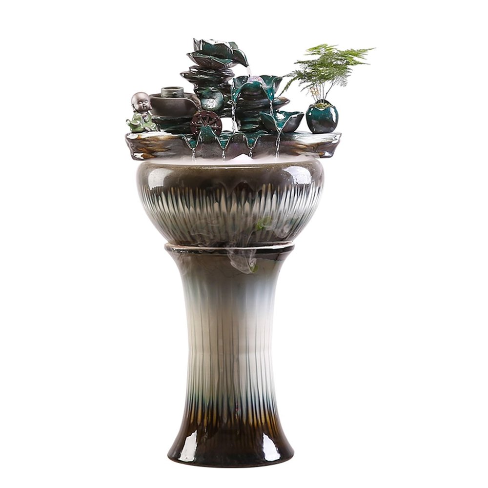 Indoor Floor Water Fountain, Freestanding Chinese-Style Fountain with Crystal Ball and Pump for Office, Bedroom, Living Room, and Balcony Decor