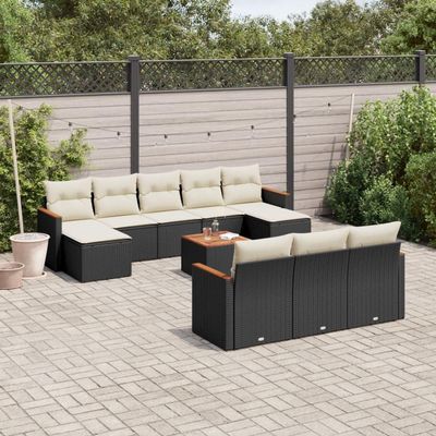 LAPOOH 11-Piece Garden Sofa Set with Cushions, Black Poly Rattan