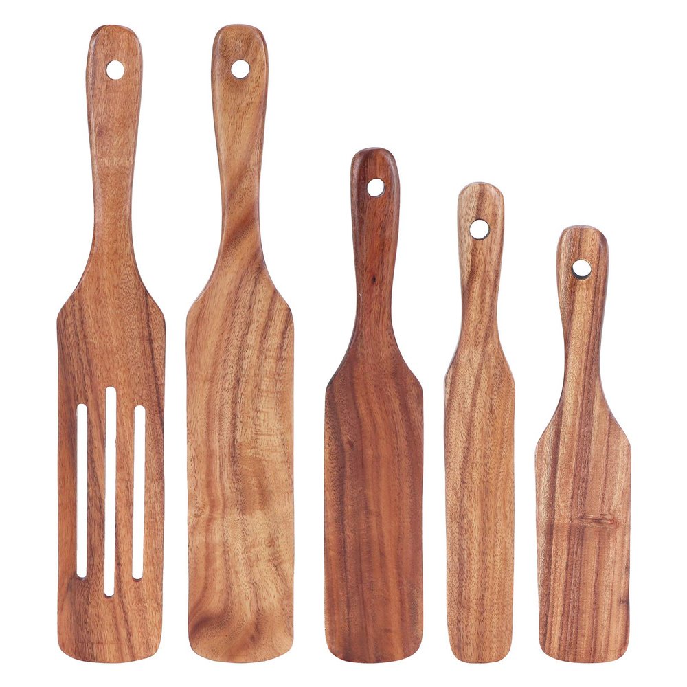 Spurtle Wooden Teak Utensil Set, 5-Piece