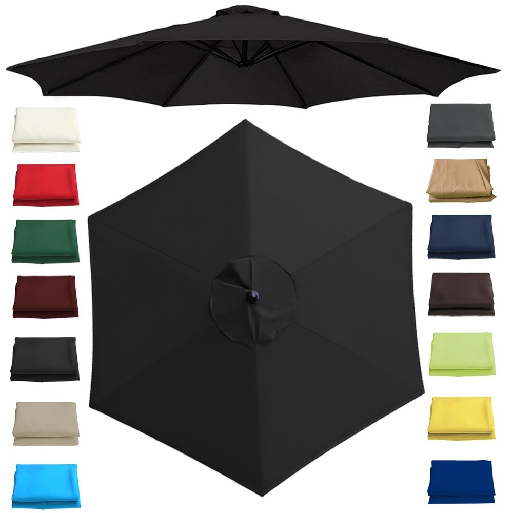 Replacement Canopy for 6- or 8-Rib Patio Umbrella, 2.0/2.7/3.0 m, UV50+, Waterproof, Black