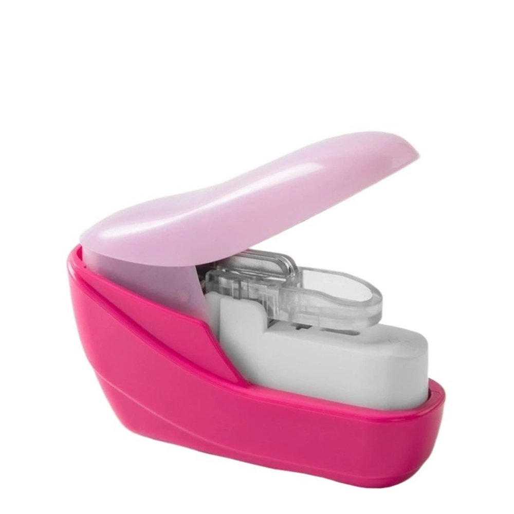 XPJYUA Mini Staple-Free Stapler, Easy-Use Desktop Stapler, Rose Red