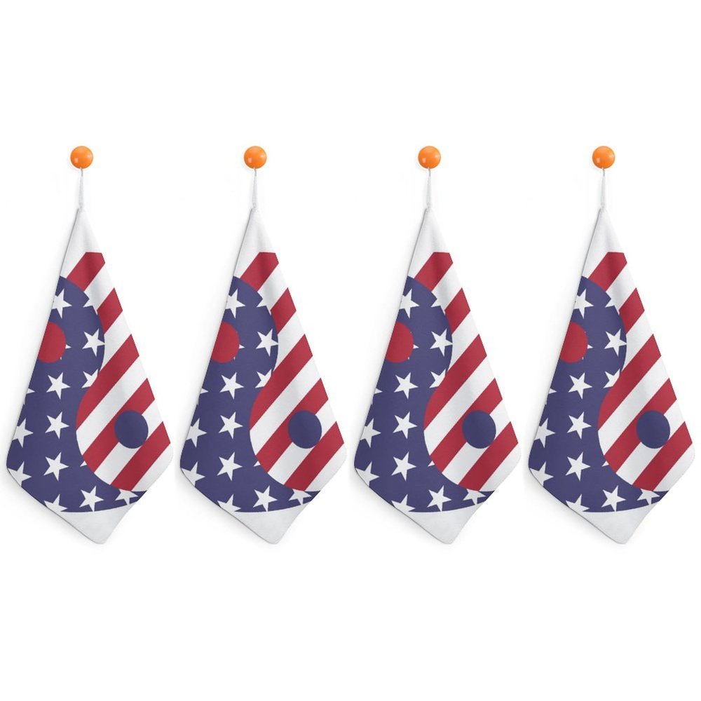 QUEWIQR American Flag Hanging Hand Towels, Drying Dish Towels for Bathroom and Kitchen, 4PCS
