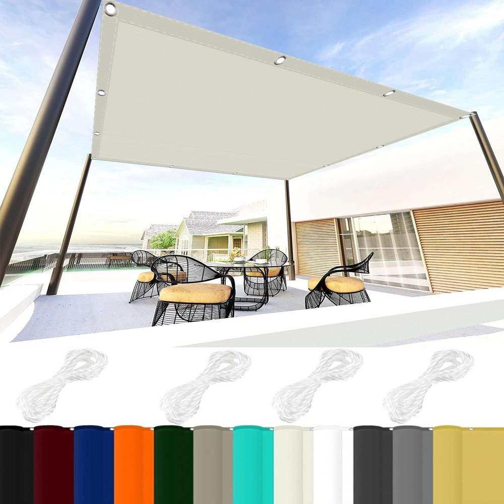 Rectangular Waterproof Shade Sail 2.8 x 7 m, 98% UV Protection, Ivory