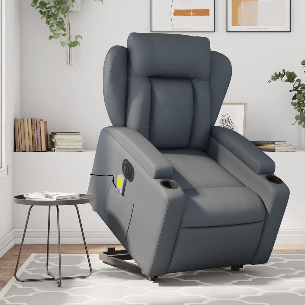Homgoday Electric Lift Recliner Massage TV Chair, Gray Faux Leather