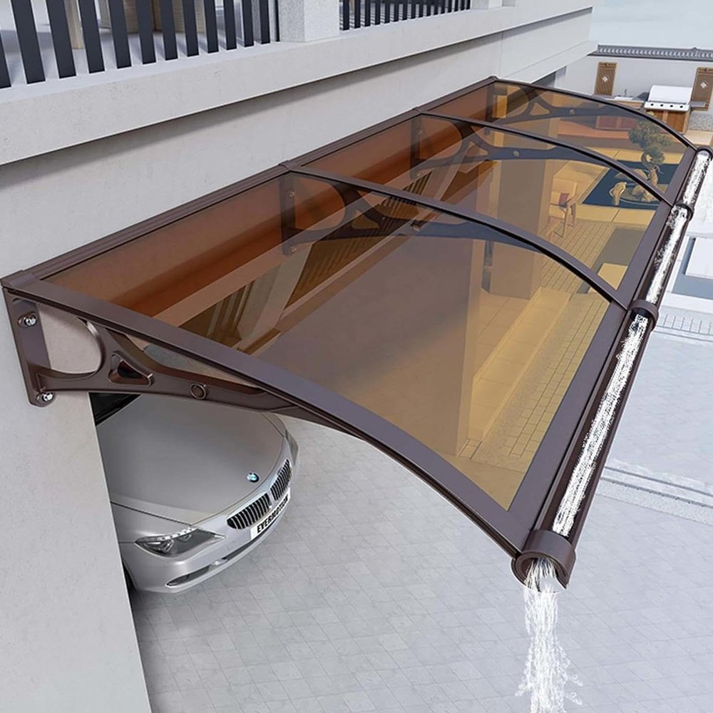 YWQJL Door Canopy with Side Panel and Gutter, Brown, 100 x 60 cm