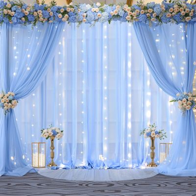 Shillance Light Blue Chiffon Backdrop with Lights for Parties and Photo Shoots, 1.5 x 3 m, 2 Panels
