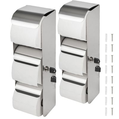 Desyeryamimi Lockable Toilet Paper Holder, 3-Roll Stainless Steel Wall Mount, Double-Roll Dispenser for Bathroom/Toilet, 2-Pack