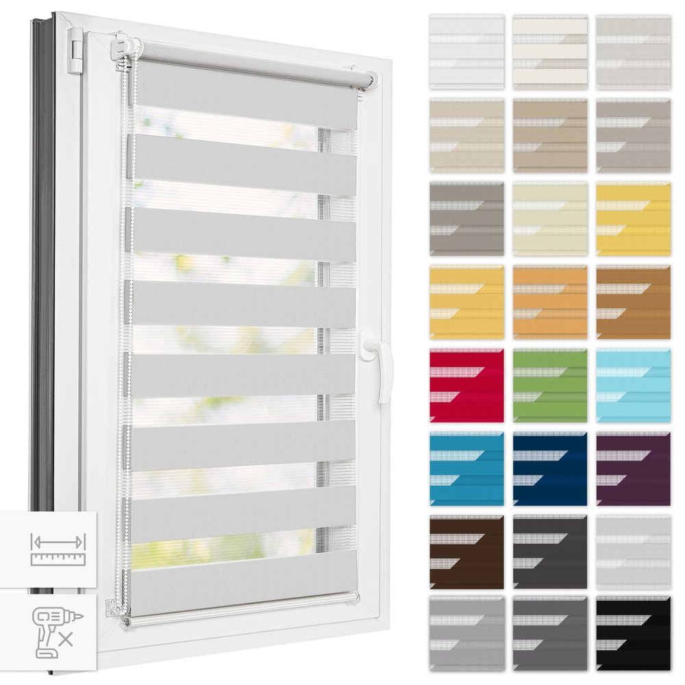 Estika Double Roller Blind, No-Drill Clamp-Fix, 33 x 120 cm, Light Gray