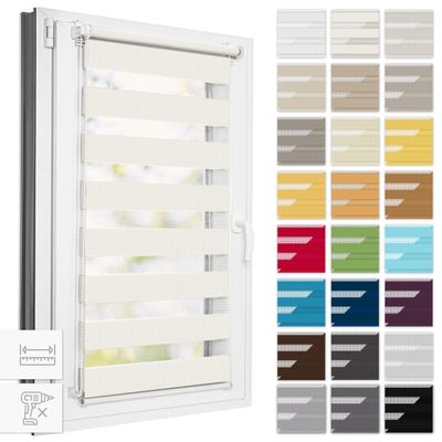 Estika Double Roller Blind, No-Drill Clamp-Fix, 73 x 220 cm, Ecru, Day & Night
