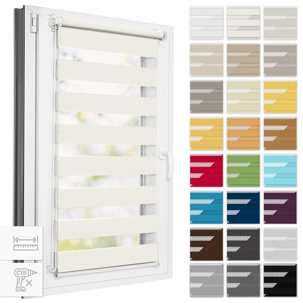 Estika Double Roller Blind, No-Drill Clamp-Fix, 73 x 220 cm, Ecru, Day & Night