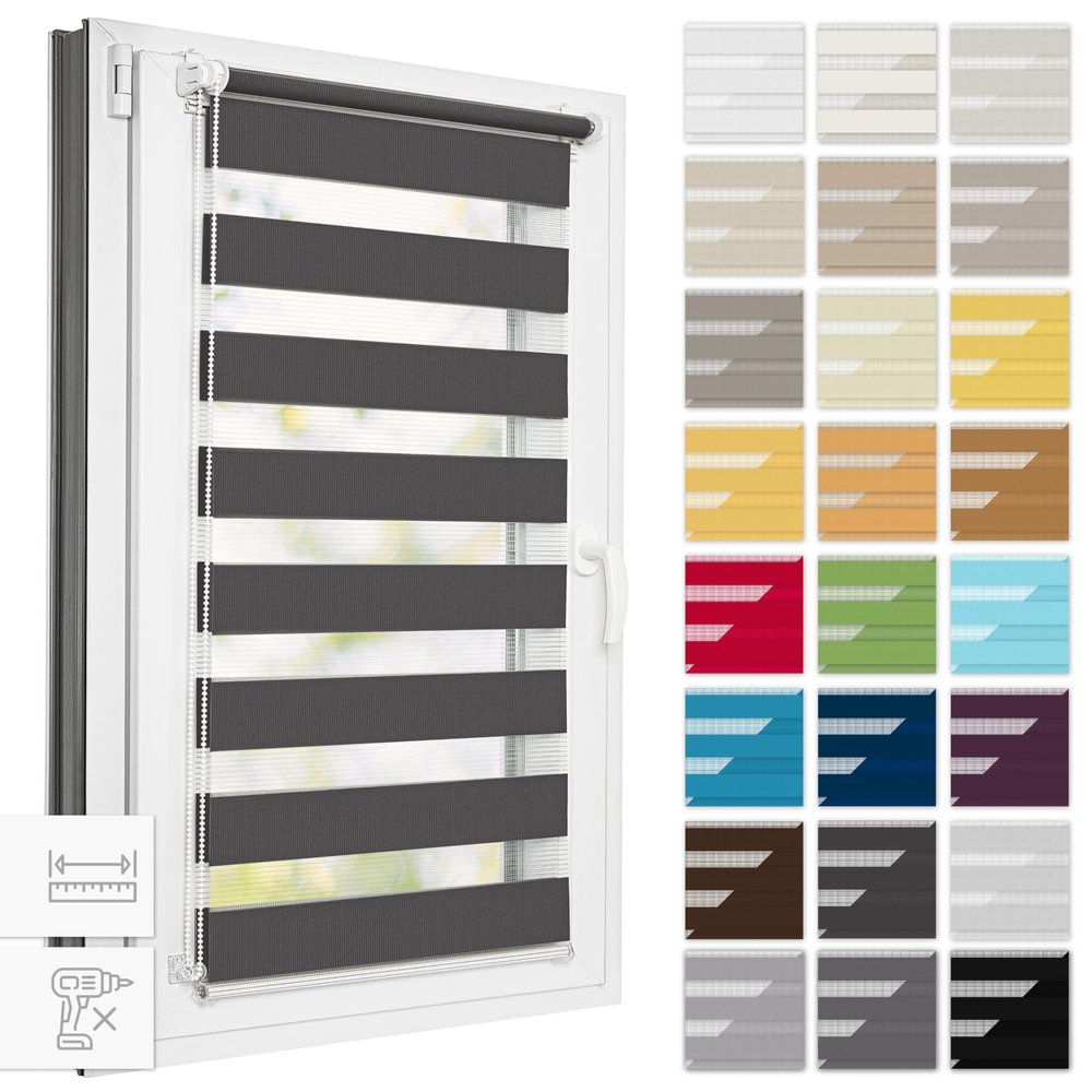 Estika Duo Roller Blind, No Drilling, 112 x 150 cm, Anthracite