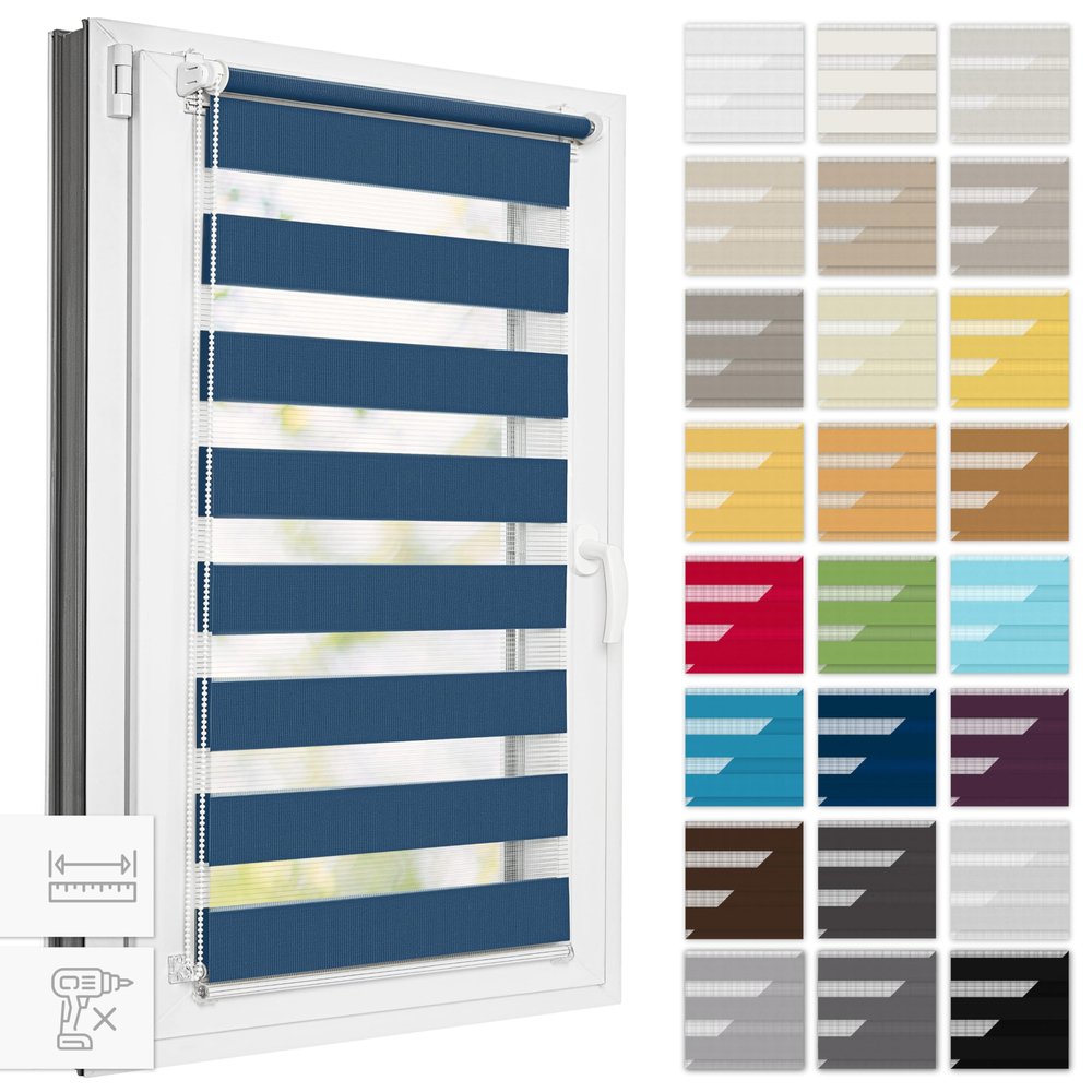 Estika Klemmfix Double Roller Blind, No Drilling, 130 x 150 cm, Summer Night