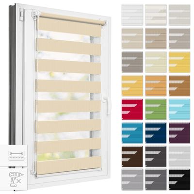 Estika Clamp-Fix Double Roller Blind, No Drilling, 112 x 220 cm, Beige – Day & Night Privacy Blind