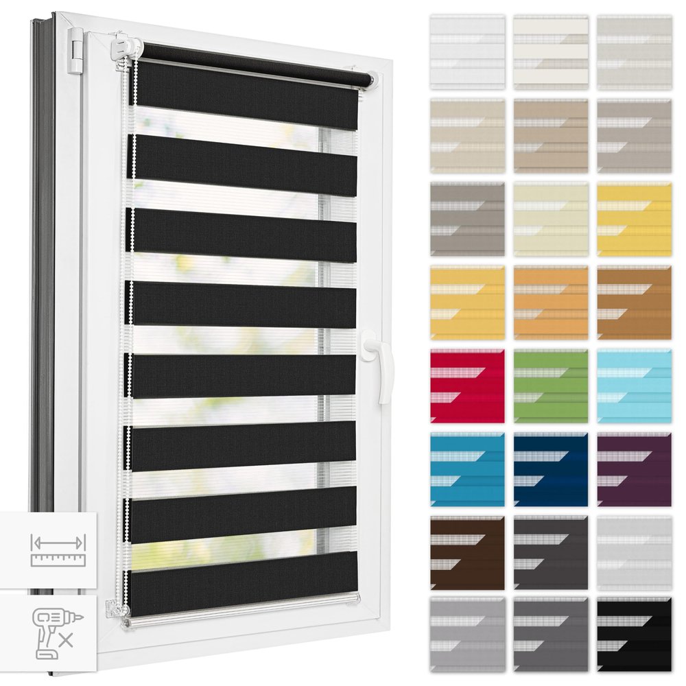Estika Clip-On Dual Roller Blind, No Drilling, 73 x 150 cm, Black