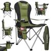24MOVE Folding Camping Chair, Up to 150 kg, Padded High Backrest, Armrests, Cup Holder and Bag, Green view 1