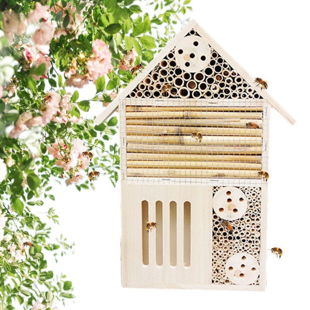 Natural Wood Mason Bee House, Sturdy and Elegant