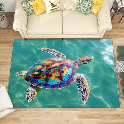 Turtle Rug, 140 x 200 cm – Soft, Washable, Non-Slip Short-Pile Rug