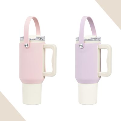 Stanley Silicone Water Bottle Handle Holders with Strap, 2-Pack, Pink and Purple