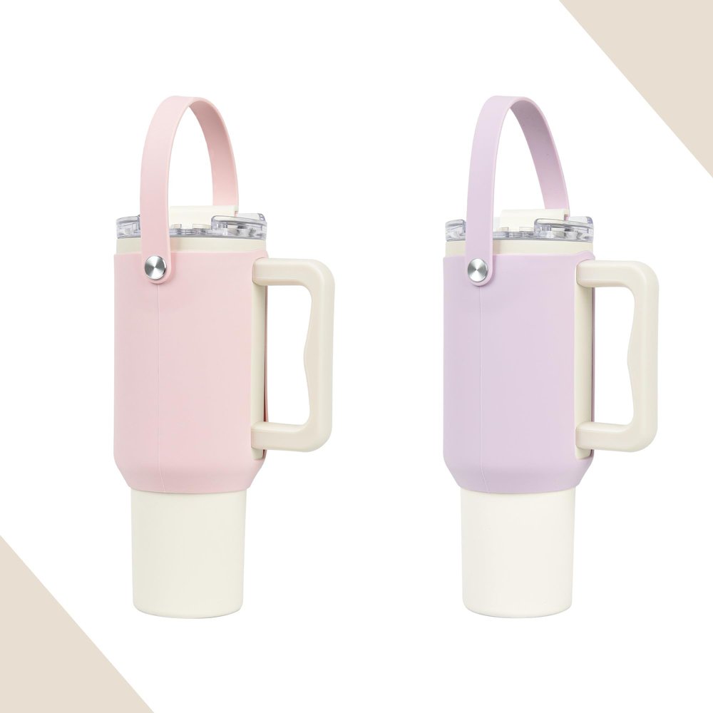 Stanley Silicone Water Bottle Handle Holders with Strap, 2-Pack, Pink and Purple