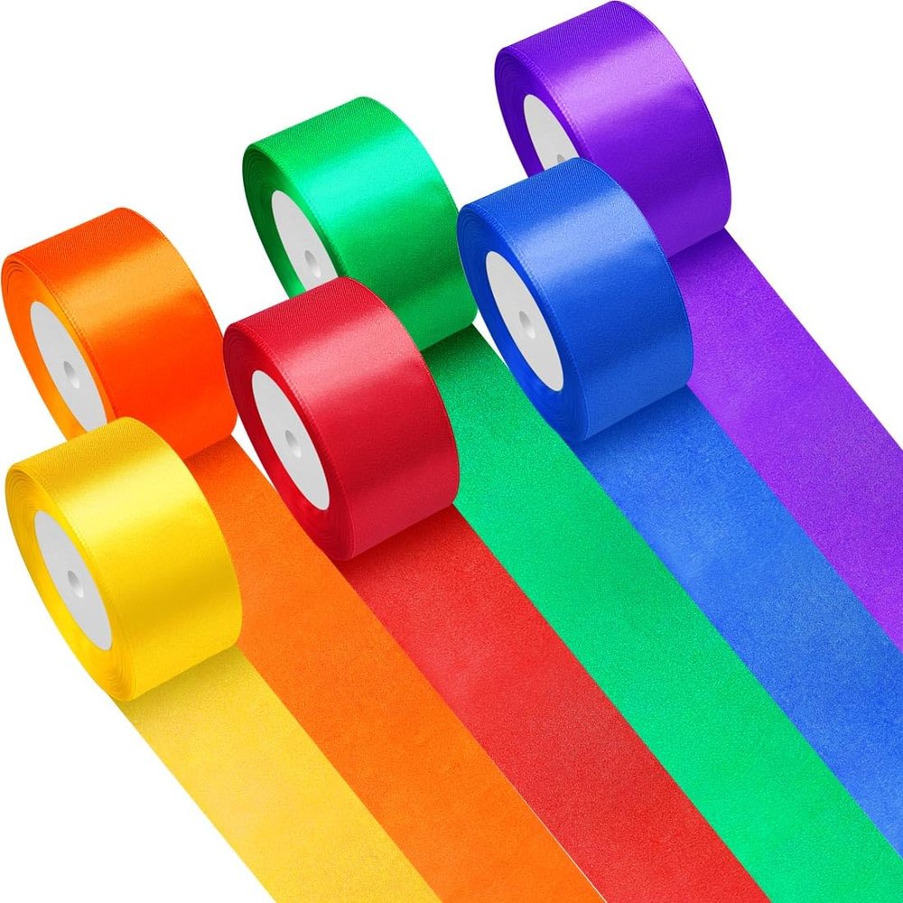 60 m Colorful Satin Ribbon Set, 50 mm Wide, Rainbow Gift Ribbon