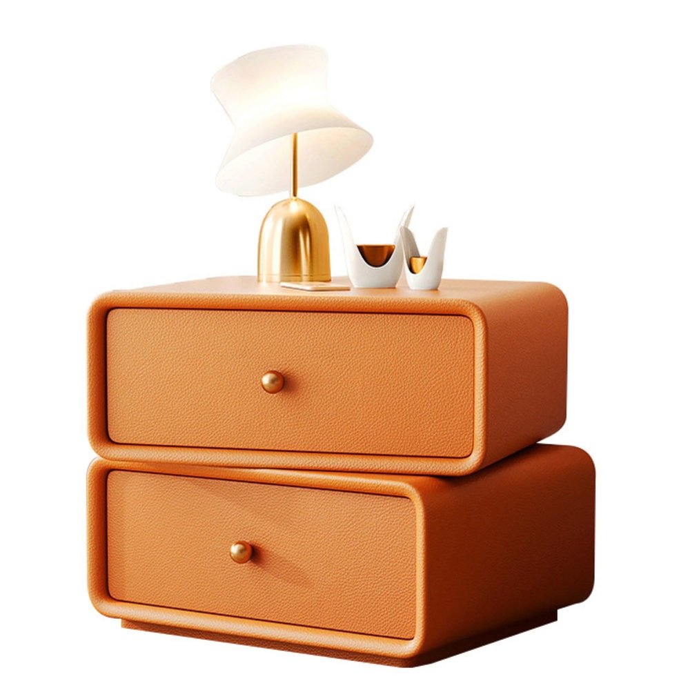 TQQEPOOL Swivel Nightstand with 2 Drawers, Modern Compact Accent Table, Orange, 40 × 40 × 48 cm