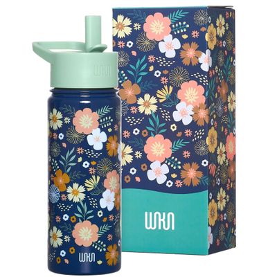 Wildkin Kids' Stainless Steel Water Bottle, 530 mL, Blossom