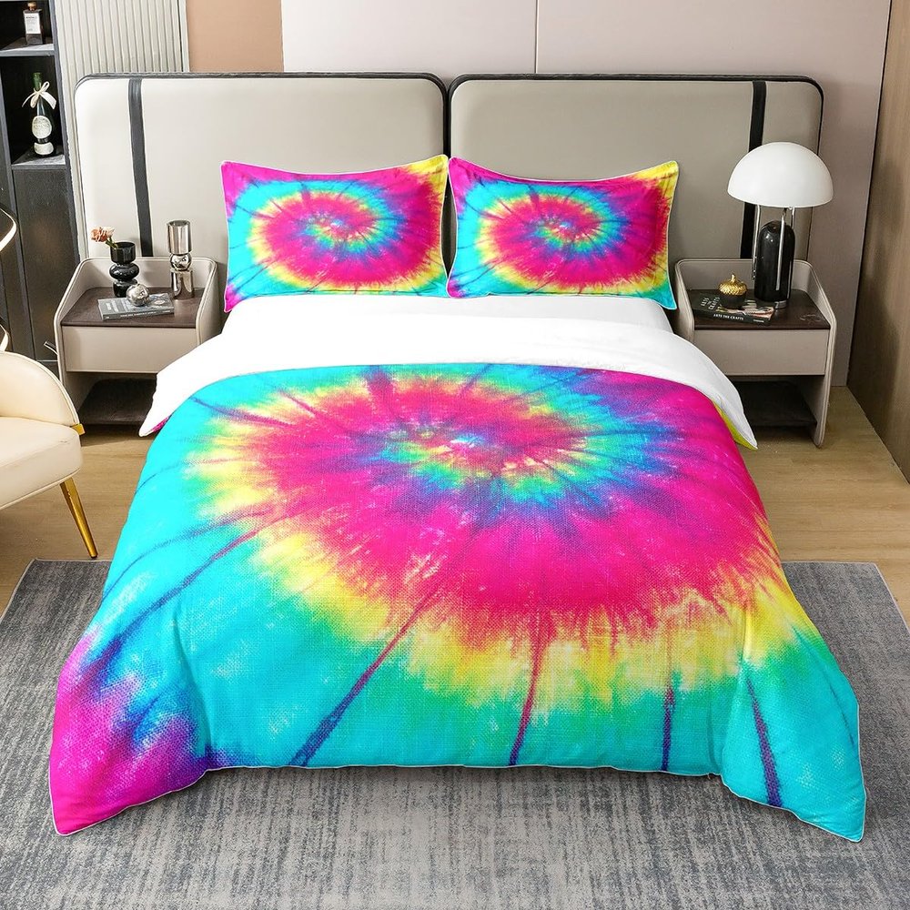 Loussiesd Tie-Dye 100% Cotton Duvet Cover Set, 155 x 220 cm, for Girls