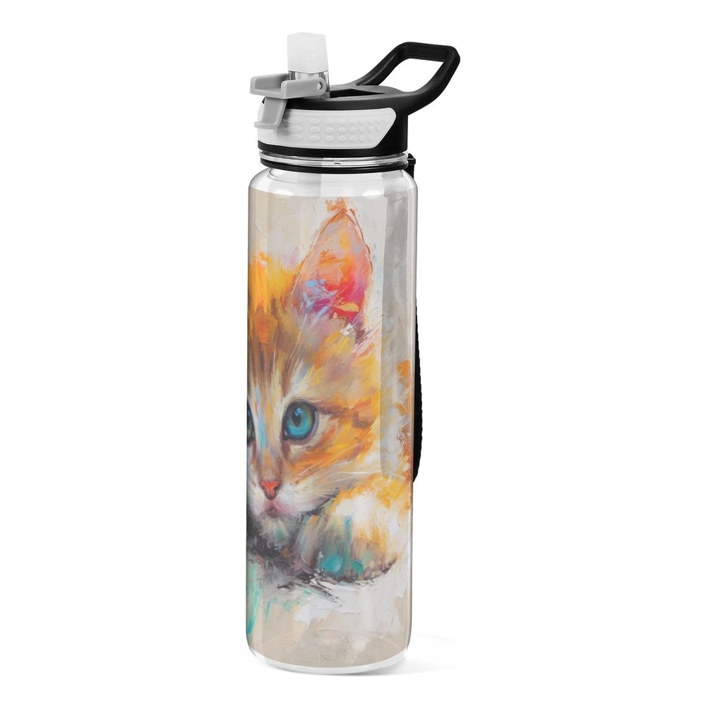 Mnsruu Water-Color Water Bottle with Straw, 1 Liter, Tritan, BPA-Free, Transparent Sports Bottle for Adults