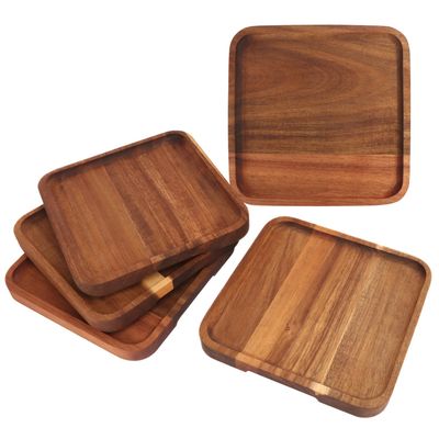 GNIEMCKIN Acacia Wood Serving Plates, 8.5 x 8.5 in, Set of 5