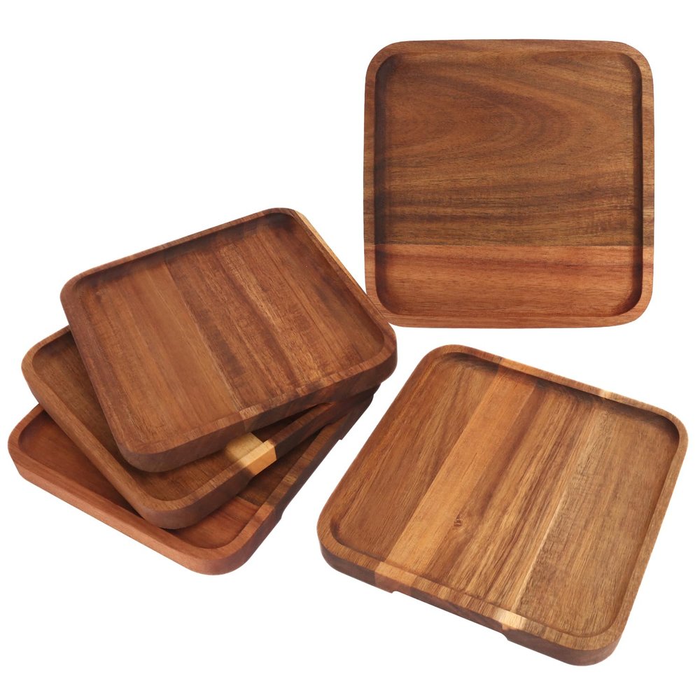 GNIEMCKIN Acacia Wood Serving Plates, 8.5 x 8.5 in, Set of 5