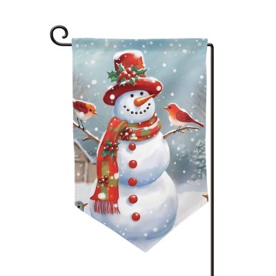 Merry Christmas Snowman and Birds Double-Sided Garden Flag, 12 x 18 in