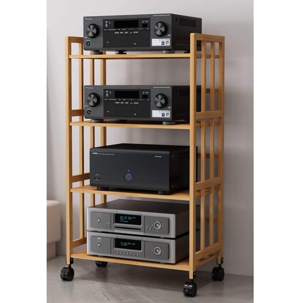 Mobile 4-Tier Audio Rack with Swivel Wheels, 123 cm H x 60 cm