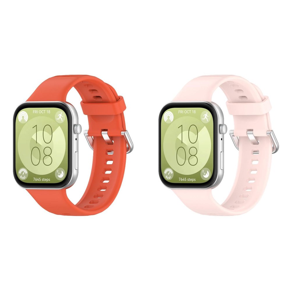 2-Pack Silicone Replacement Bands Compatible with Huawei Watch Fit 3, Orange + Pink