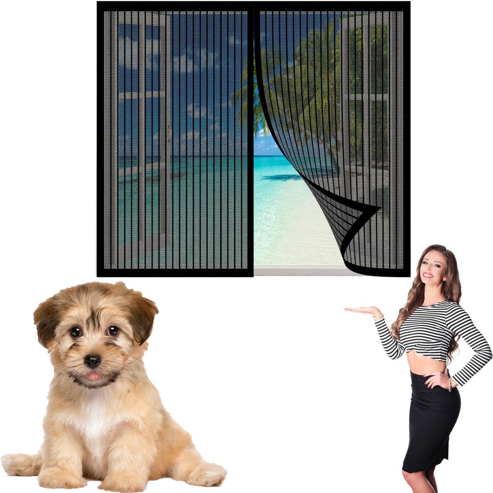 Magnetic Window Insect Screen 195 x 130 cm, No-Drill Adhesive Mount, Black