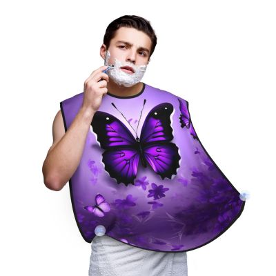 OdDdot Purple Butterfly Print Beard Bib Apron for Men, Black, One Size