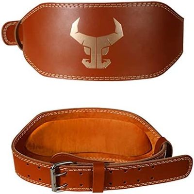 Leather Weightlifting Belt for Strength Training, Brown 2, XL