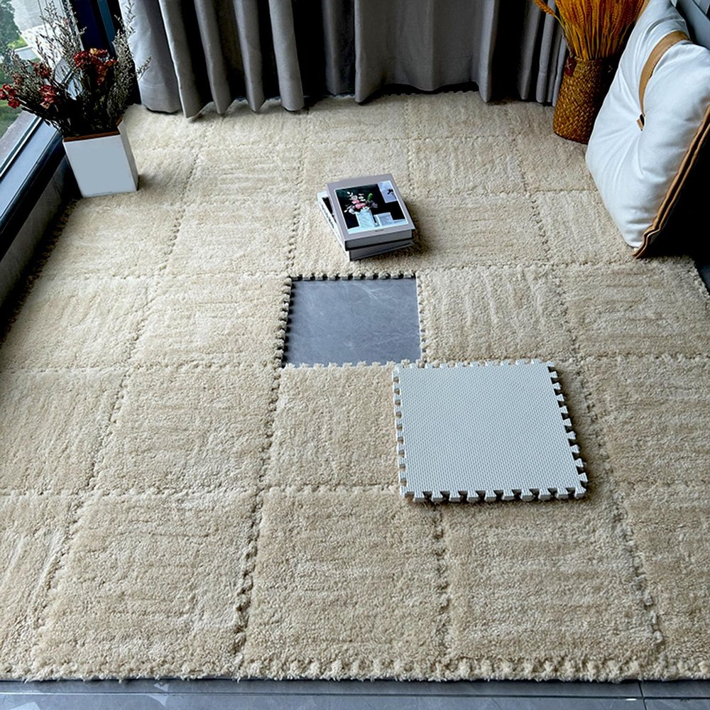 HDMOZUYT 30-Piece Plush Carpet Squares, 12 x 12 in. Interlocking Floor Tiles, Apricot, 0.39 in.