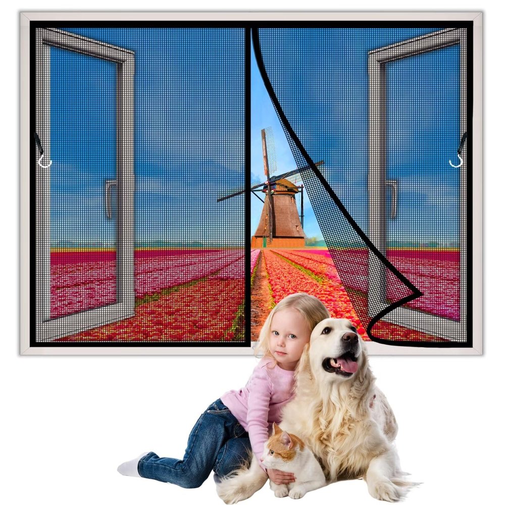 Magnetic Fly Screen for Balcony/Window, 100 x 115 cm, Heavy-Duty Mesh, Foldable, Black/Gray 1995