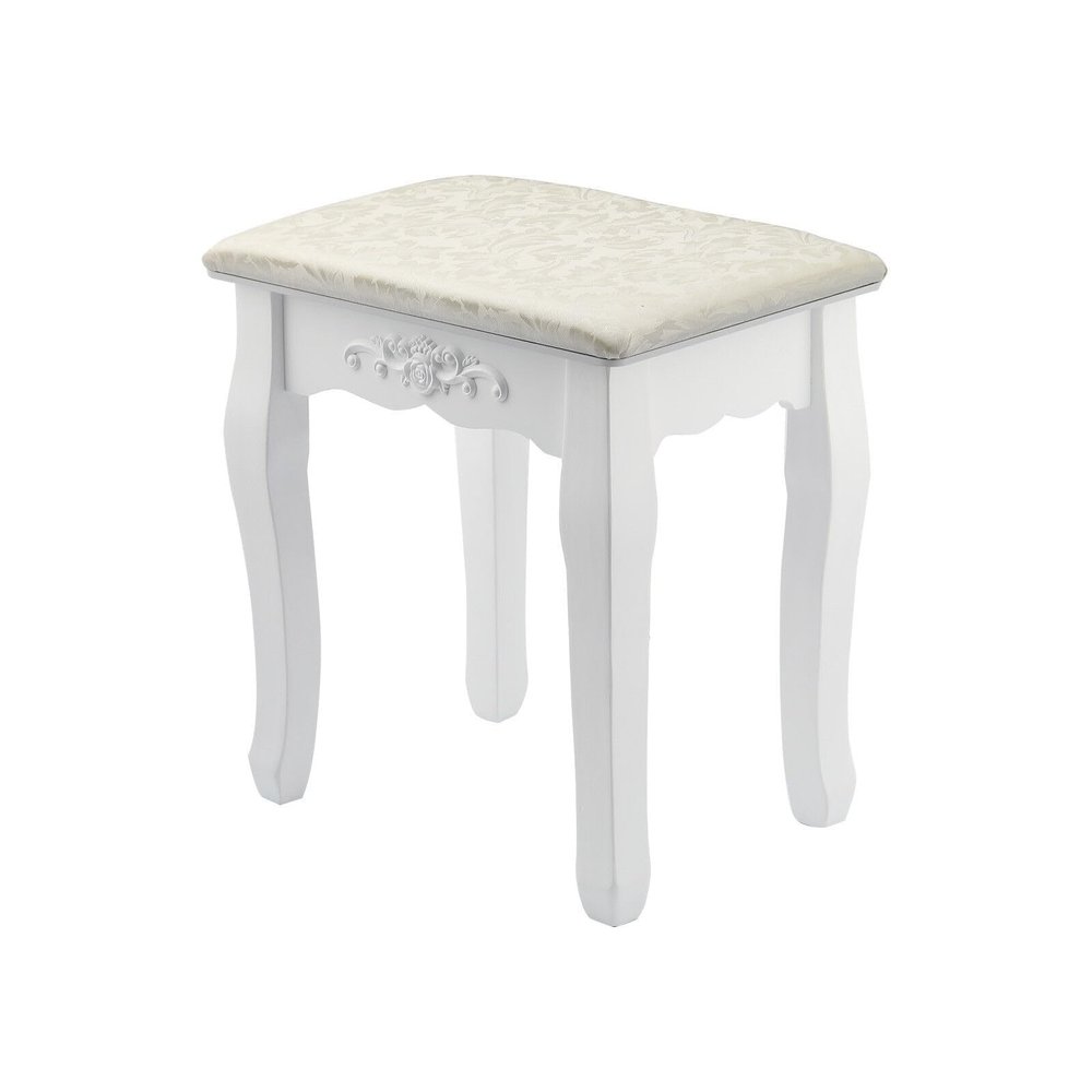 ZONABSQQ White Rustic Upholstered Vanity Stool