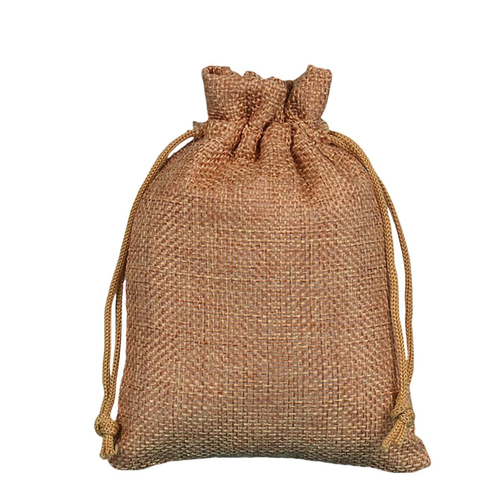 35 Linen-Look Drawstring Bags, Brown, 10 x 14 cm