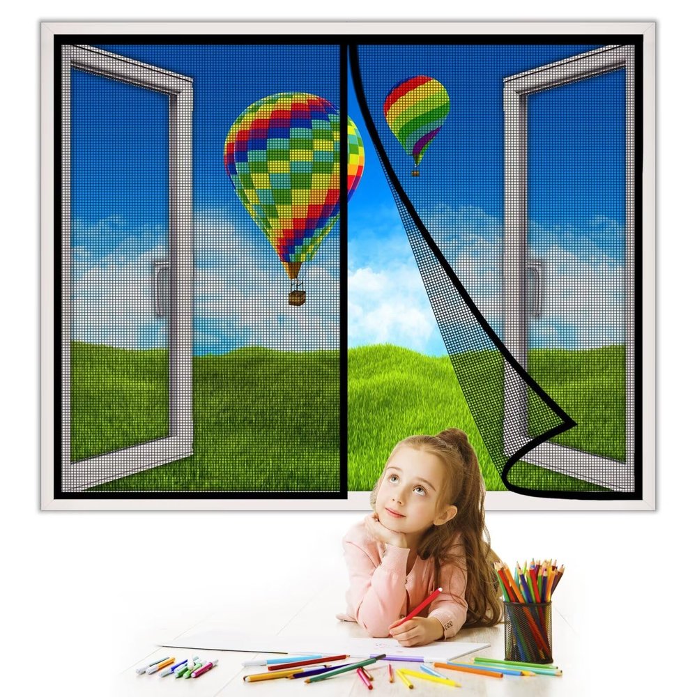 Magnetic Insect Screen for Windows, 140 x 165 cm, Self-Adhesive, Black