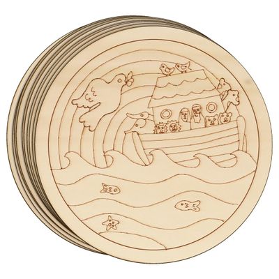 Christian Wooden Picture Shapes, Noah’s Ark and Flood, 3 mm, 15 x 15 cm, No Hole, 10 pcs