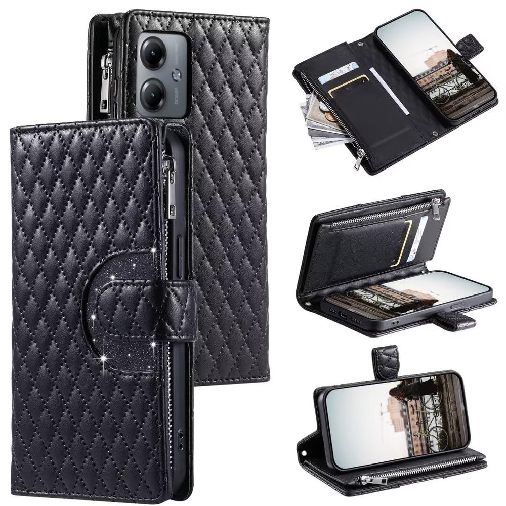 Glitter Leather Wallet Case for OPPO Reno 10 Pro+, Black