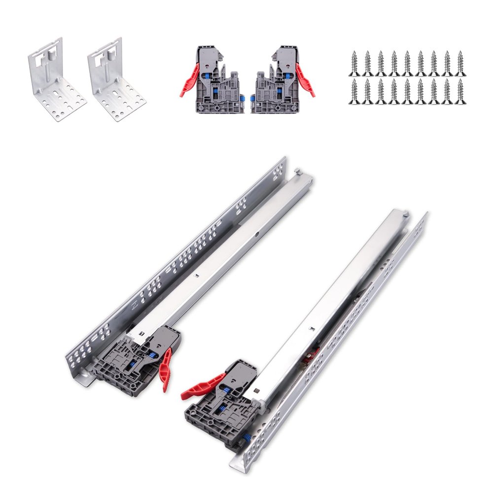 1 Pair of 533 mm Undermount Drawer Slides, Soft-Close, Full-Extension, Concealed Ball-Bearing Rails
