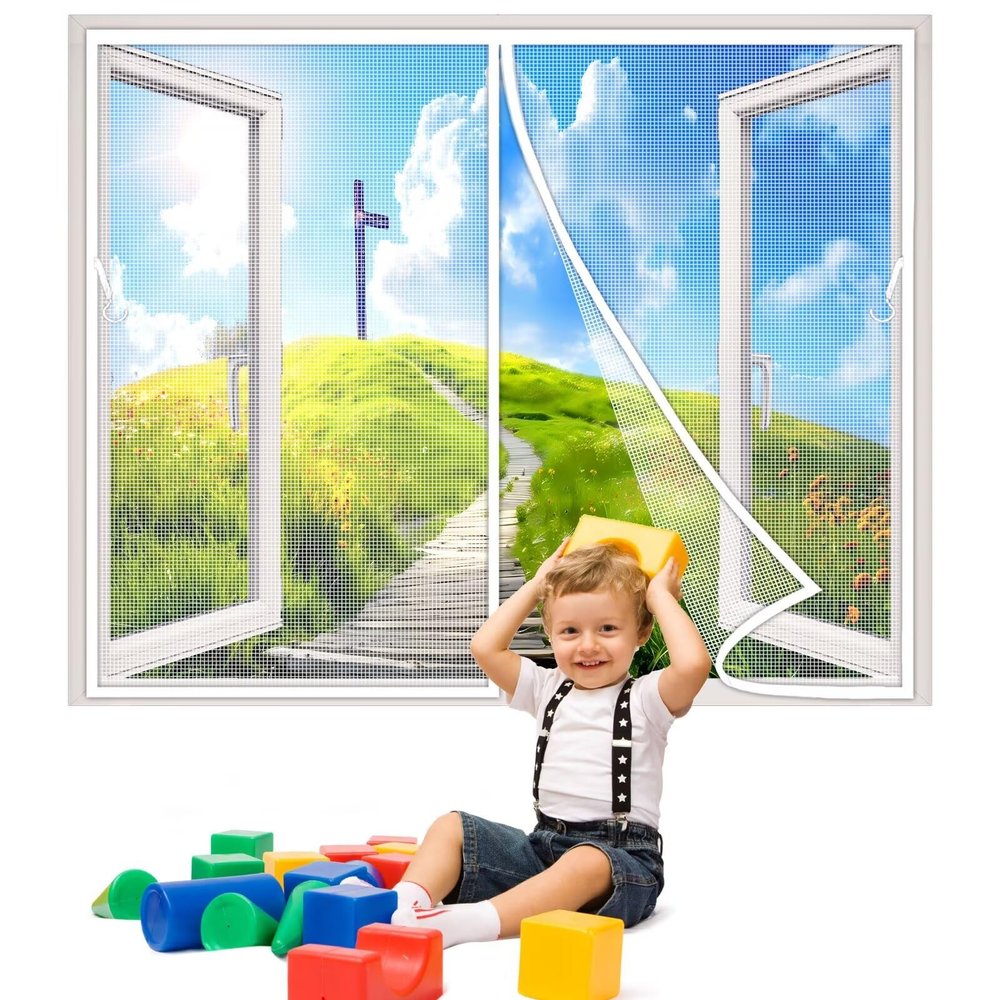 Magnetic Fly Screen Curtain for Windows, 95 x 230 cm, Automatic Closing, White