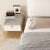 BRCYKRWY Modern Bedside Table with Open Compartment and Drawer, Silver view 2